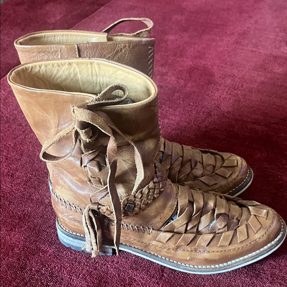 Feud Britannia Woven Leather Lace-Up Ankle Boots - Brown - Picture 2 of 8